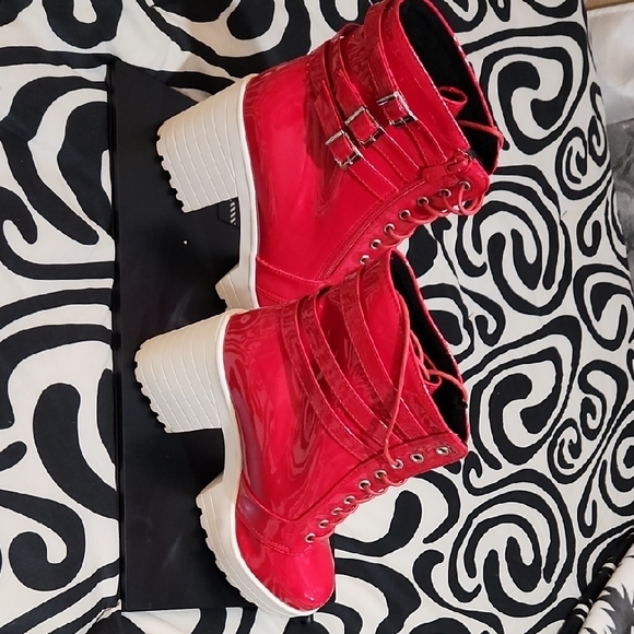Red and White Lace Up Boots with Chunky Sole. NWOT. - Picture 3 of 3